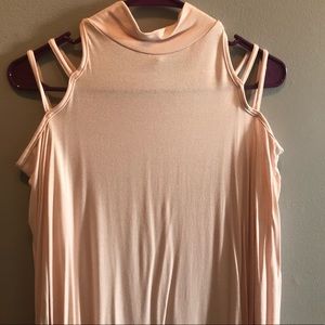 Strapped open shoulder mock neck dress